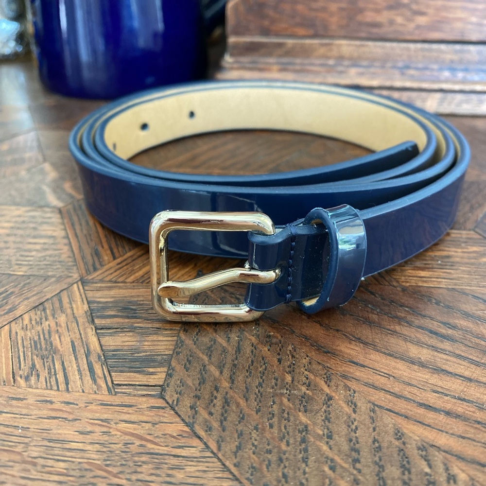 Talbots blue patent leather belt XL